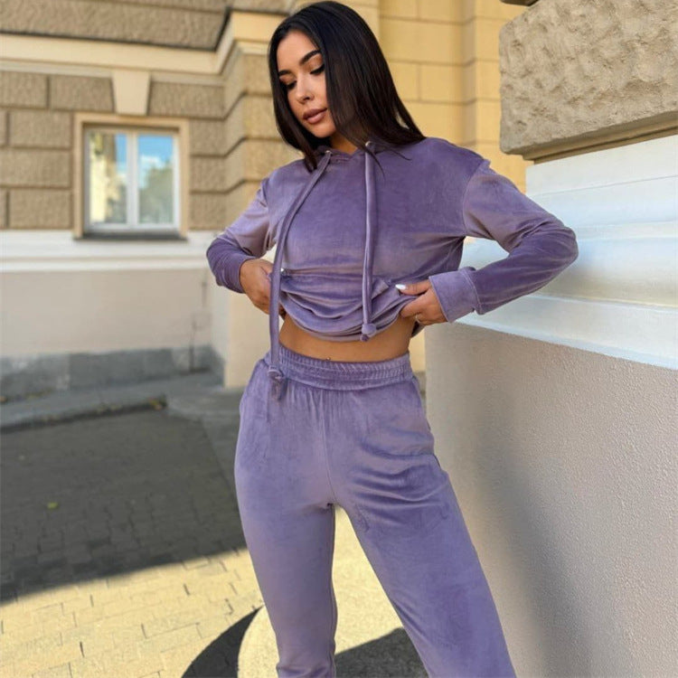 Damen Velours Jogginganzug Mit Kapuze
