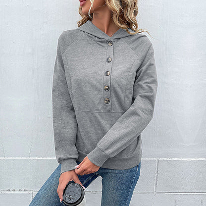 Damen Kapuzenpullover Lässig Knopfdetails Modern Norvielle