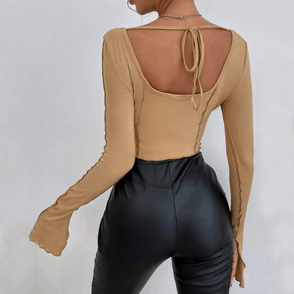 Damen Crop- mit quadratischem Ausschnitt und langen Ärmeln Norvielle