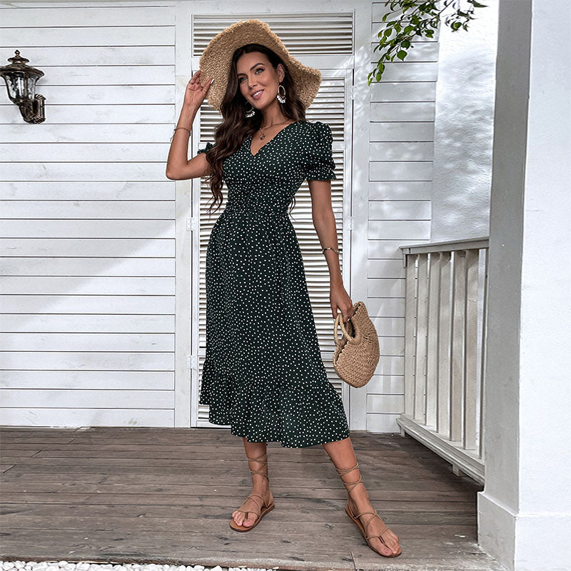 Damen Sommerkleid Polka Dot Rüschendetails Figurbetonter Schnitt - Norvielle