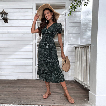 Damen Sommerkleid Polka Dot Rüschendetails Figurbetonter Schnitt - Norvielle