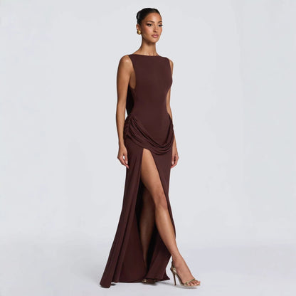 Damen Maxikleid Elegantes Design mit Drapierung und Hochschlitz