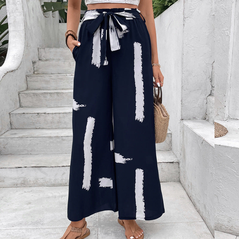 Damen Palazzo-Hose mit Bindegürtel und grafischem Muster - Norvielle