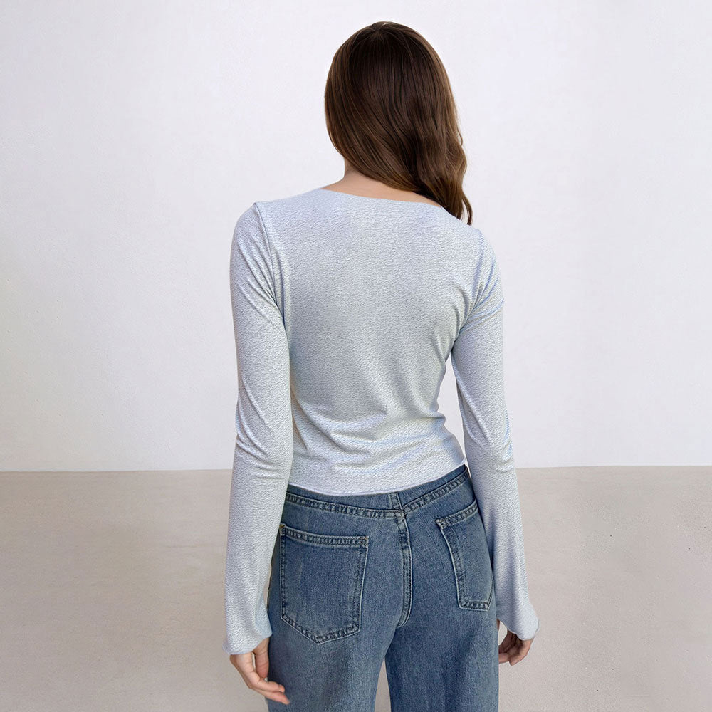 Damen Cropped Langarmshirt mit Seitenschlitz Elegant