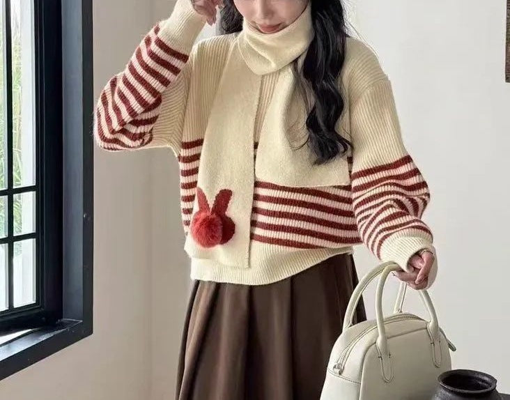 Damen Strickpullover Mit Hohem Kragen Auffällige Streifen Norvielle