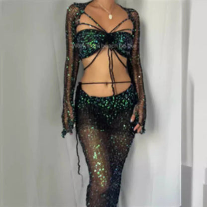 Damen Netzhose Glitzernde Pailletten Elegant