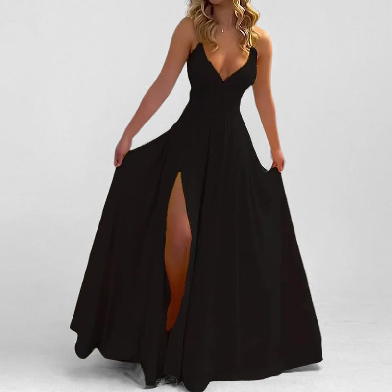 Damen Maxikleid V-Ausschnitt Figurbetonter Oberteil