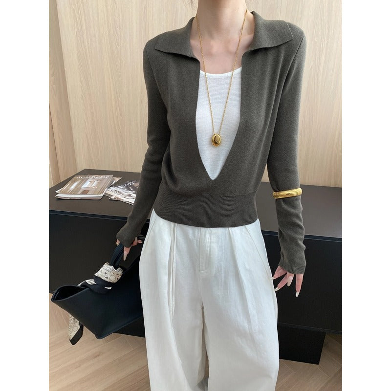 Damen Pullover Elegantes Design V-Ausschnitt Feine Stickerei - Norvielle