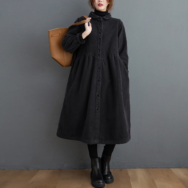 Damen Corduroy Mantel A-Linie Midi-Länge