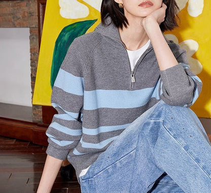 Damen Strickpullover Halbzipverschluss Norvielle