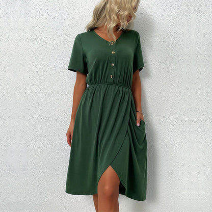 Damen Kleid Kurz Knöpfe Elastischer Bund Norvielle