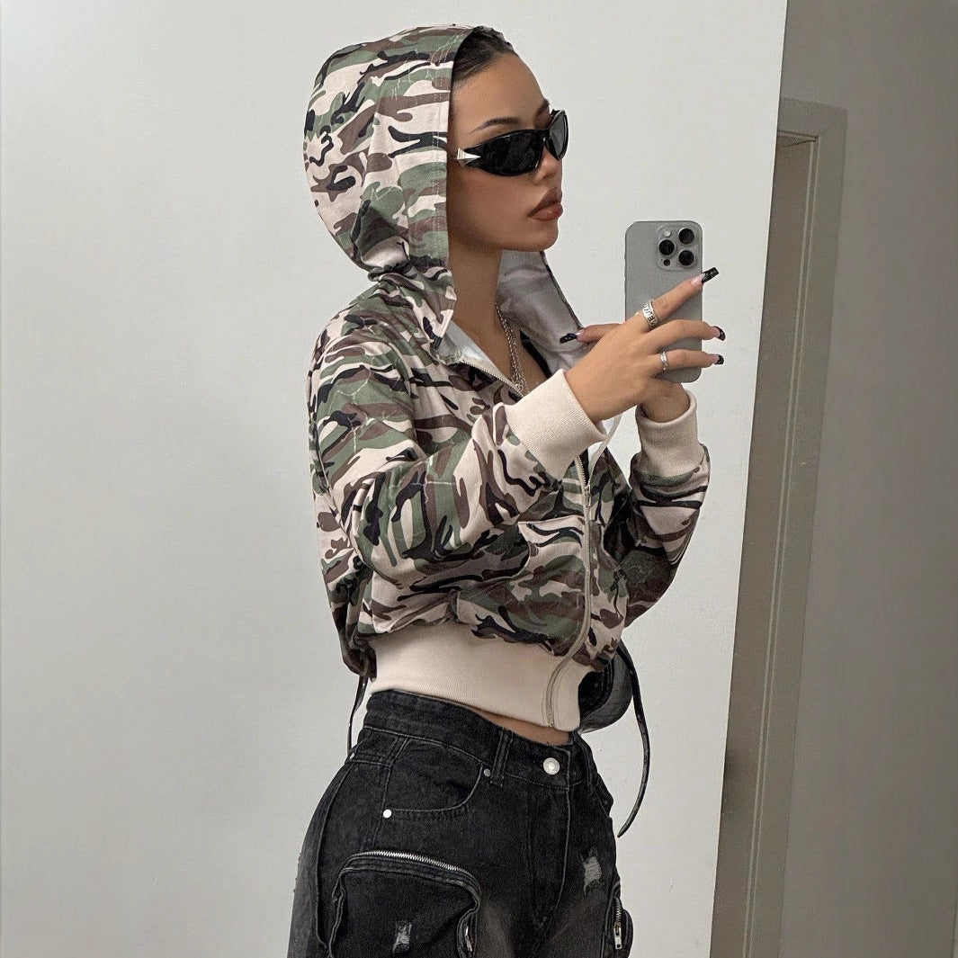 Damen Kurzjacke Camouflage Stil Kapuzenjacke Modern - Norvielle