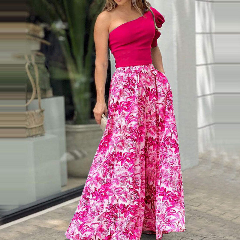 Damen Maxikleid Asymmetrisch Floralmuster Norvielle