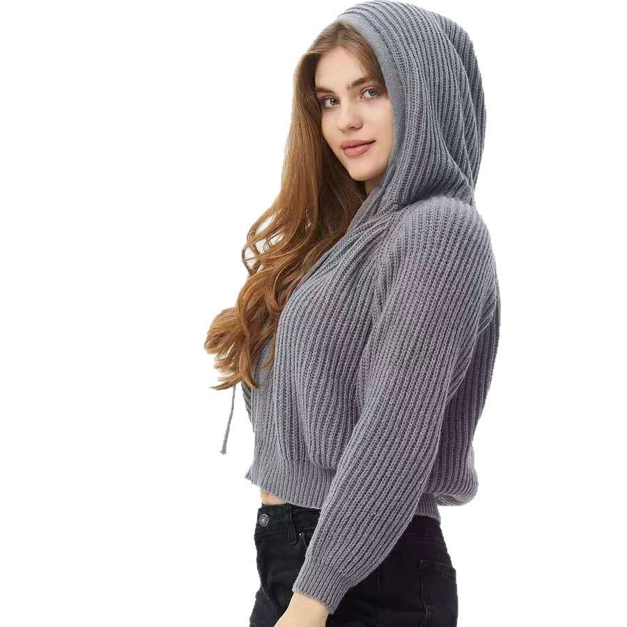 Damen Hoodie Weiches RippstrickMaterial Kordelzug