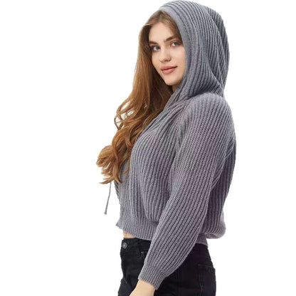 Damen Hoodie Weiches RippstrickMaterial Kordelzug