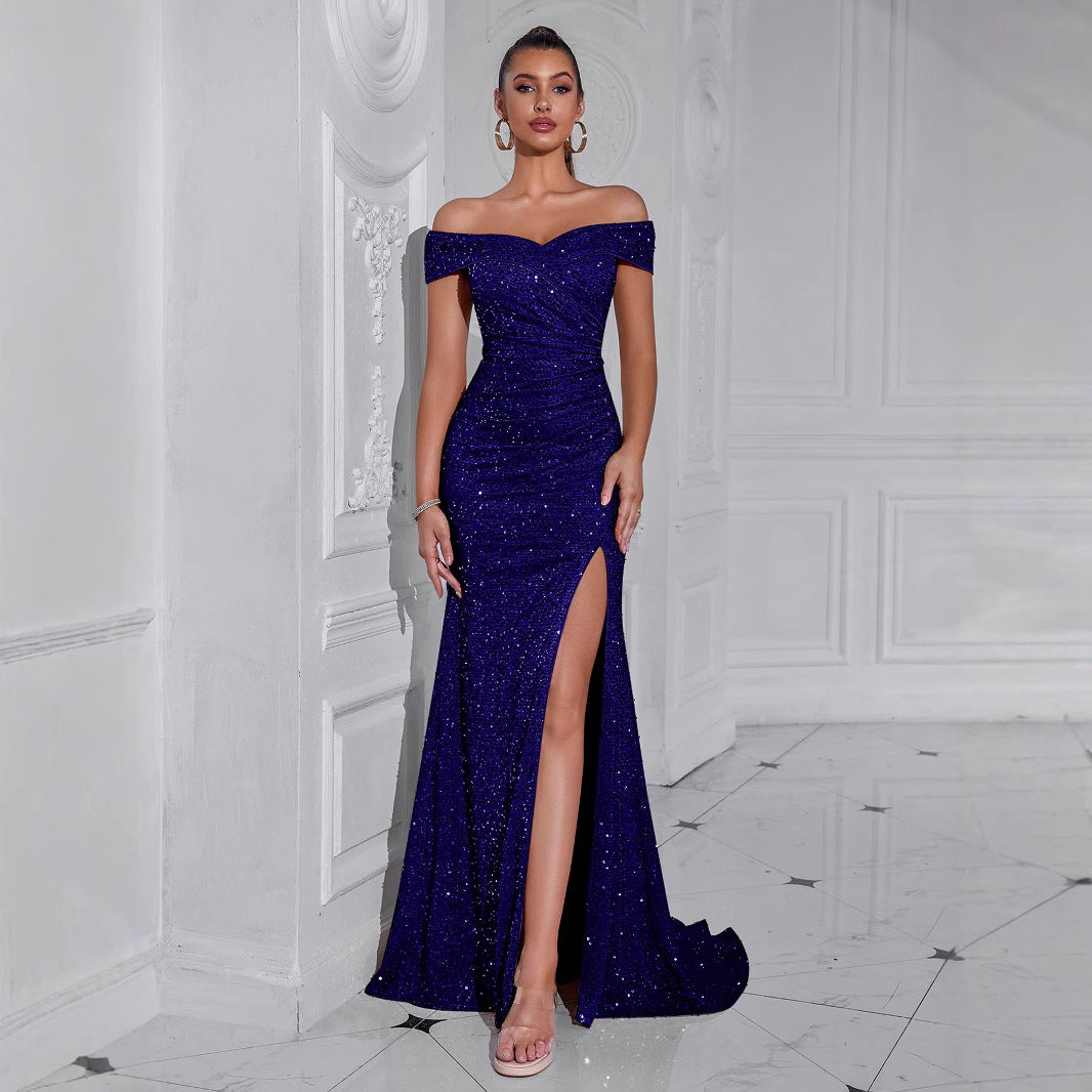 Damen Abendkleid Schulterfrei Pailletten Norvielle