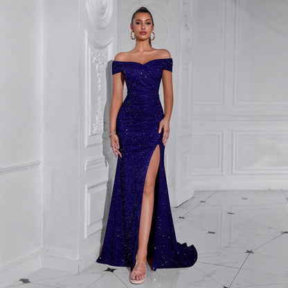 Damen Abendkleid Schulterfrei Pailletten Norvielle