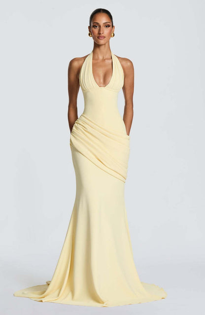 Damen Abendkleid Wickeldesign V-Ausschnitt Norvielle