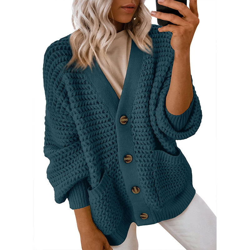 Damen Strickjacke Dickstrick Knopfverschluss Beige