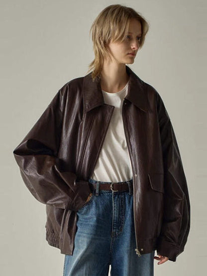 Damen Oversized Kunstlederjacke Norvielle -> Damen Kunstlederjacke