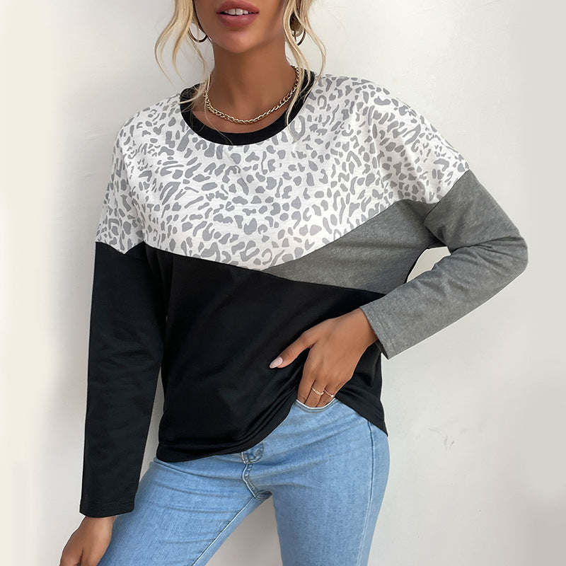 Damen Langarmshirt Leoprint Blockstreifen Norvielle - Norvielle