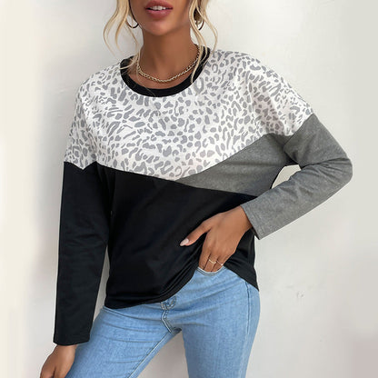 Damen Langarmshirt Leoprint Blockstreifen Norvielle - Norvielle