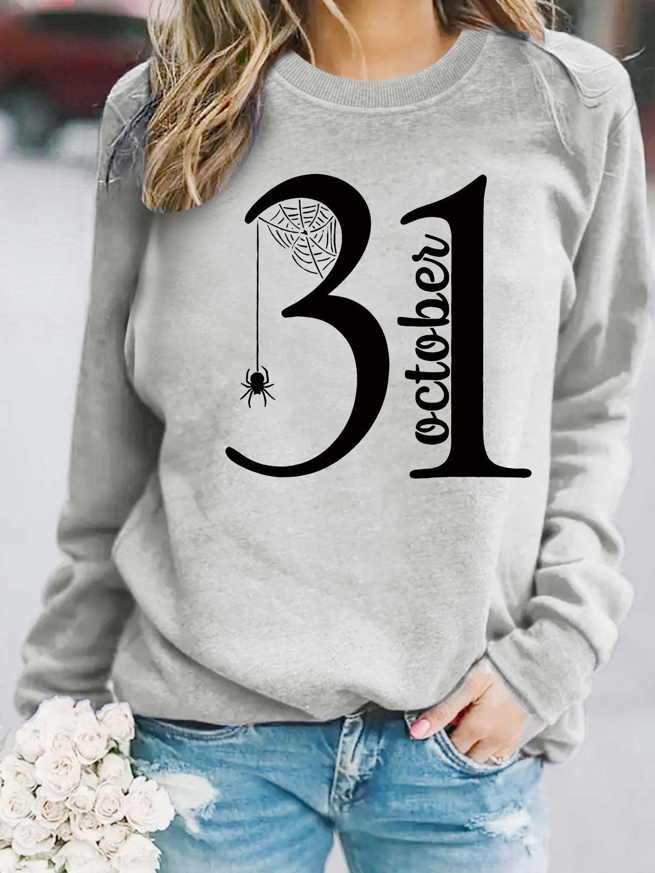 Damen Sweatshirt Halloween-Motiv Bequem Grün