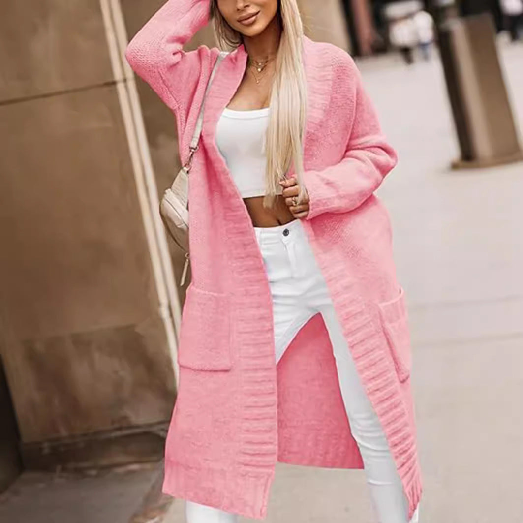 Damen Strickcardigan Lässiger Schnitt Tiefen Taschen Beige