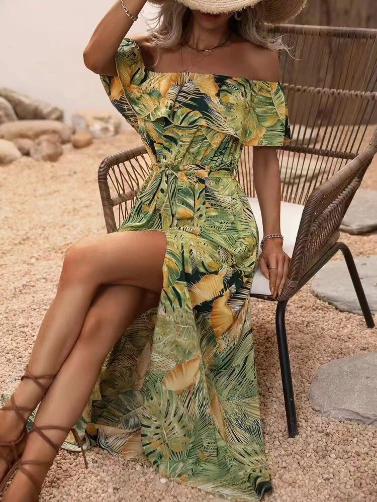 Damen Maxikleid Off-Shoulder Design Tiefes Dekolleté