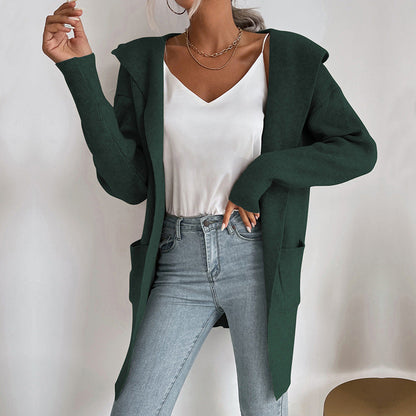 Damen Strickcardigan Offene Front Hochkragen Beige