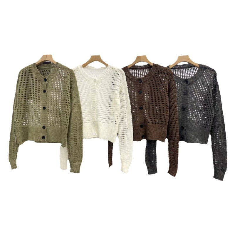 Damen Strick-Cardigan Luftiger Maschenstruktur Beige
