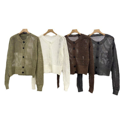 Damen Strick-Cardigan Luftiger Maschenstruktur Beige