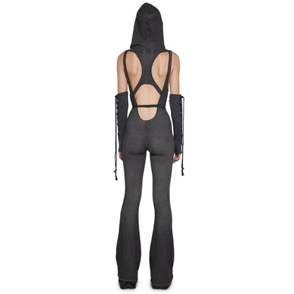 Damen Jumpsuit Fitted mit Kapuze Länge Lang Ärmel Norvielle