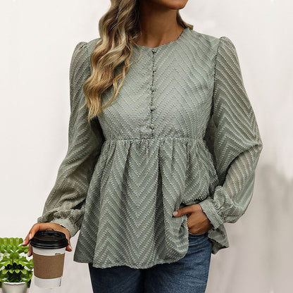 Damen Bluse Rüschendetails Zickzackmuster Elegantes Design - Norvielle
