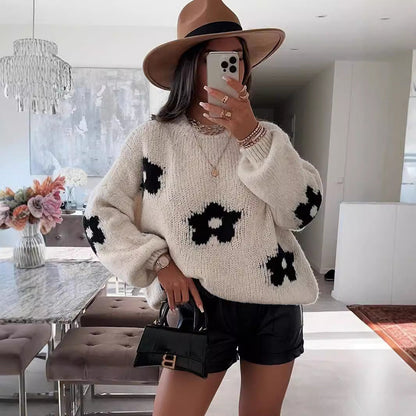 Damen Strickpullover Kuschelig Blumendesign Norvielle