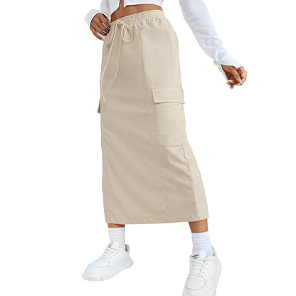 Damen Maxi-Rock Cargo-Taschen Verstellbarer Bund Norvielle