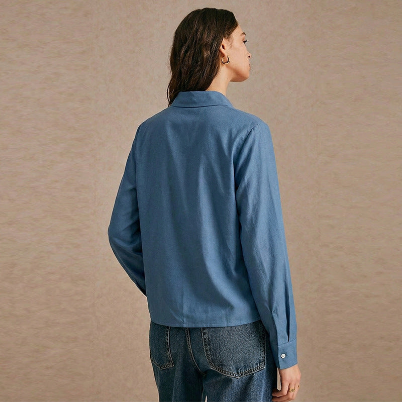 Damen Denim-Bluse Klassisch Knopfleiste