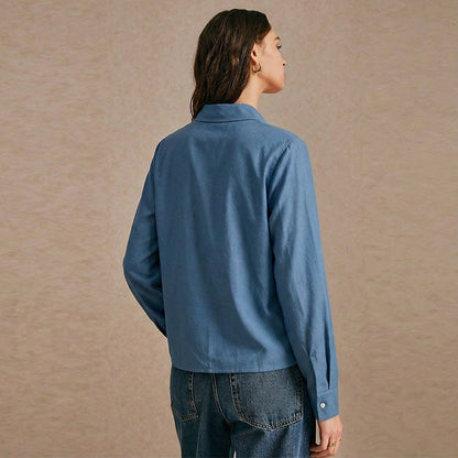 Damen Denim-Bluse Klassisch Knopfleiste