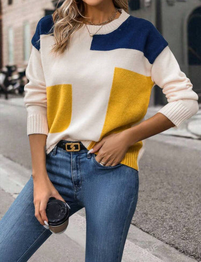Damen Pullover Geometrisches Muster Baumwolle Stylischer Schnitt