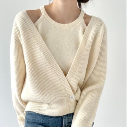 Damen Cropped Strickjacke V-Ausschnitt Knöpfe Norvielle