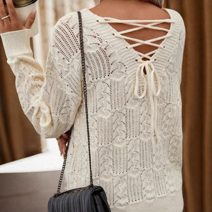 Damen Strickpullover Offene Schulter Lochmuster Norvielle