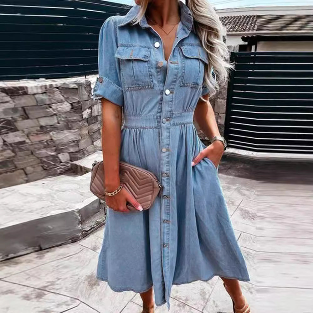 Damen Jeanskleid Mit Taschen Elegante Taillierung Norvielle
