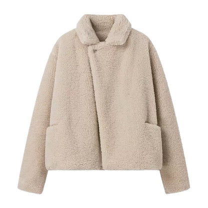 Damen Plüschjacke Reverskragen Taschen Norvielle