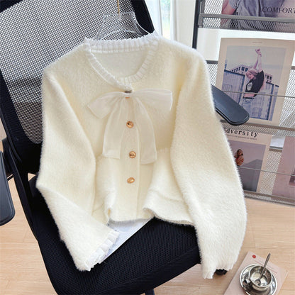 Damen Cardigan Flausch Norvielle Eleganter Schleifenkragen