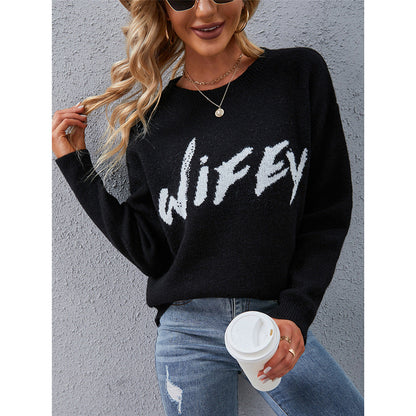 Damen Pullover mit Schriftzug Großes Logo Norvielle