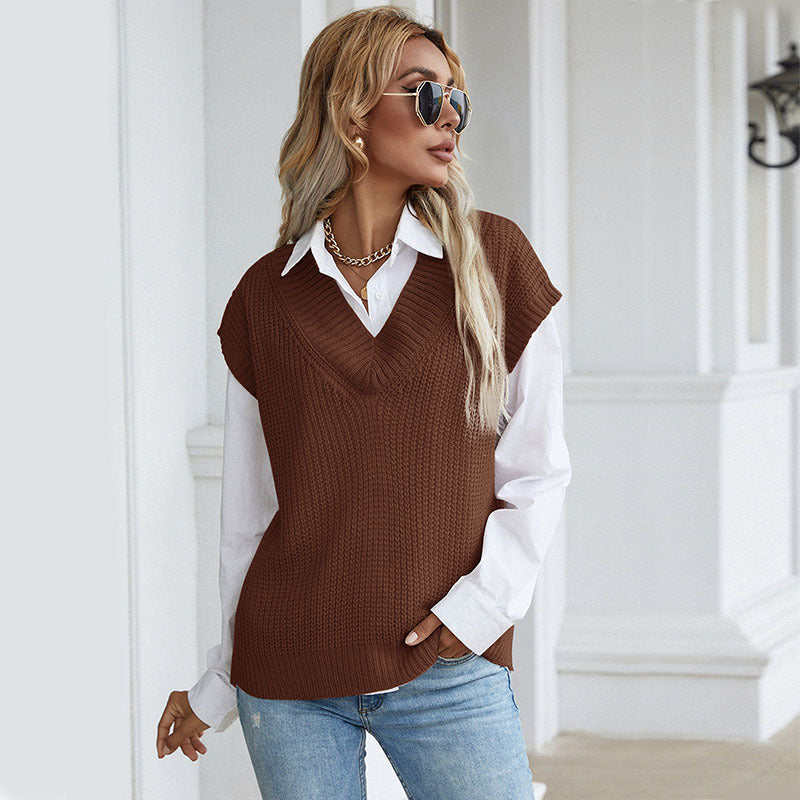Damen Wickelstrickpullover V-Ausschnitt Voluminöse Ärmel Norvielle