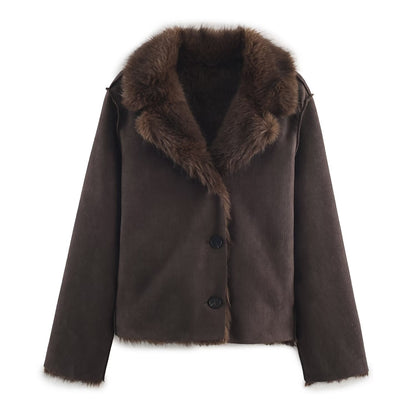 Damen Kunstlederjacke Teddyfutter