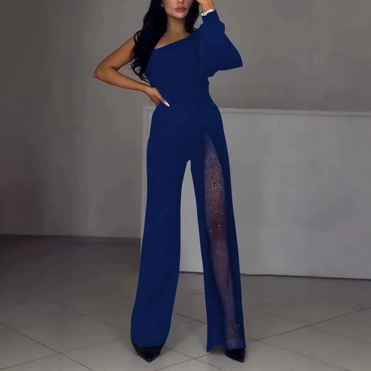 Damen Jumpsuit Elegantes Design Transparenzdetails