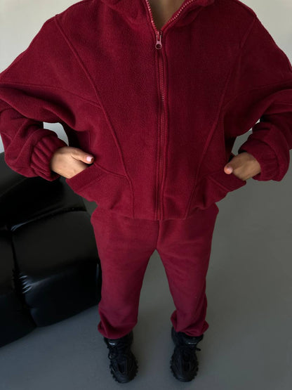 Damen Fleece-Jogginganzug Stehkragen Taschen Norvielle