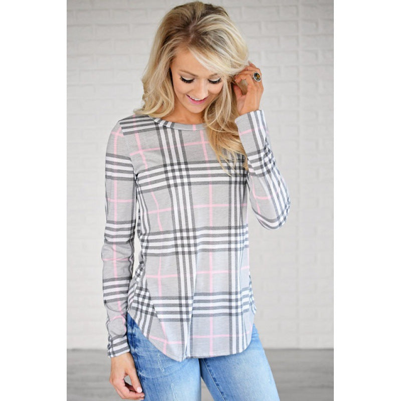 Damen Langarmshirt Karomuster Seitenschlitze Norvielle